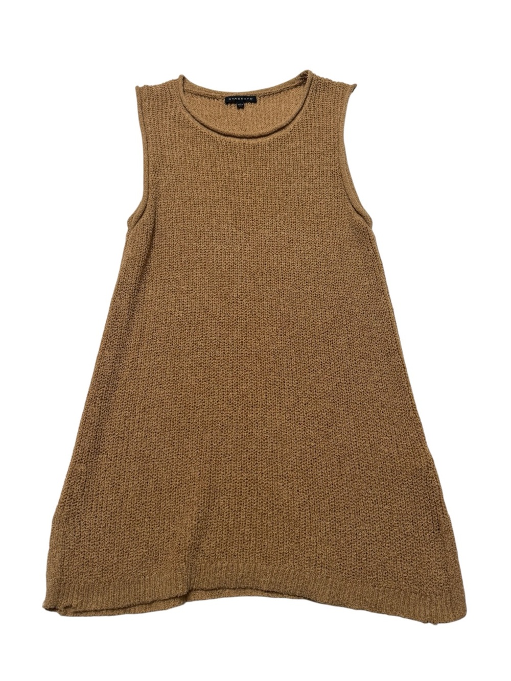 Staccato Knit Sleeveless A-Line Sleeveless Sweater in Camel